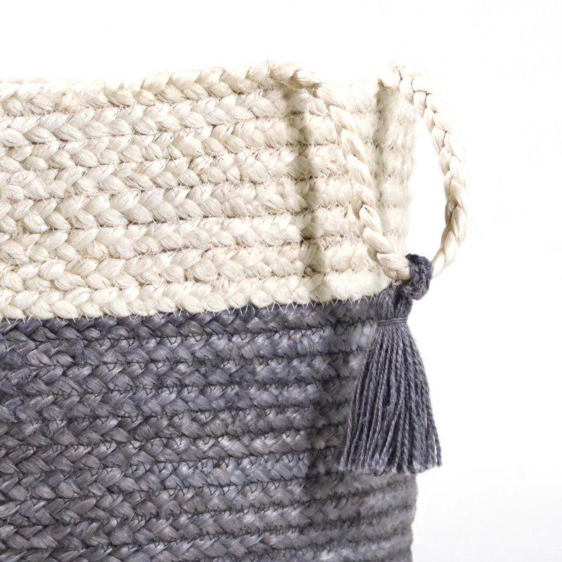Panier de rangement tressé en jute naturelle, H 19 po x l 19 po x P 19 po, Bleu clair