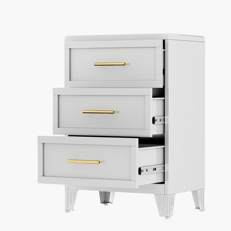 Metal White 4 Drawer Nightstand, White