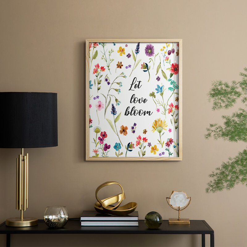 Let Love Bloom Framed Print - Solid Wood, Natural, 15" H x 12" W