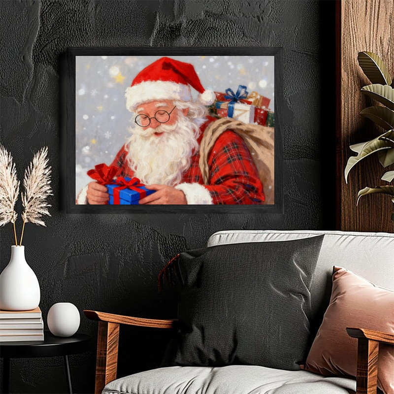 Cadre noir, cadeau de père Noël, impression murale, décoration festive réconfortante, H 9 po x l 11 po