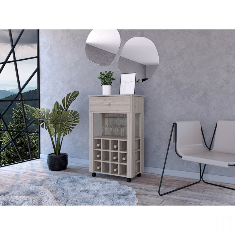 1-Drawer 12-Bottle Wine Cabinet, Gray
