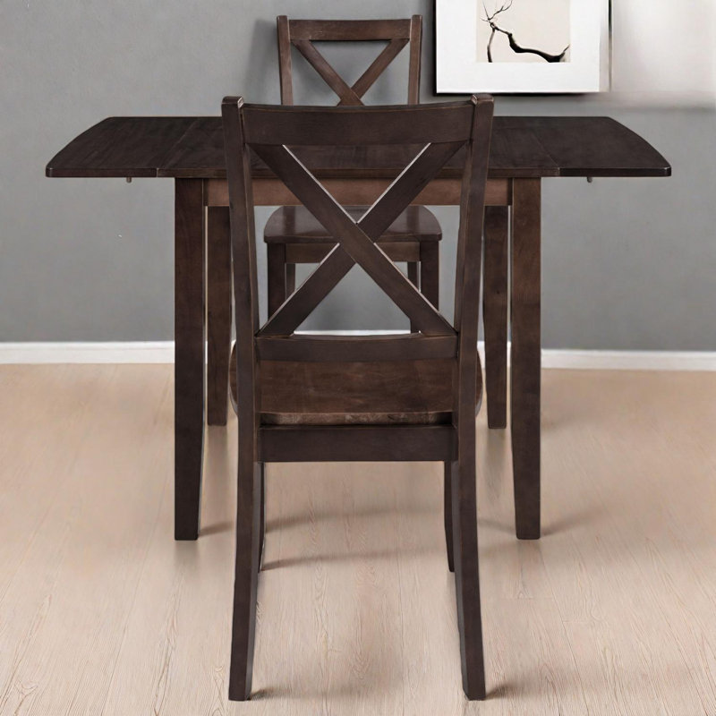 Ensemble de table de salle à manger à abattants en bois 3 pièces avec 2 chaises à dossier en X pour les petits espaces