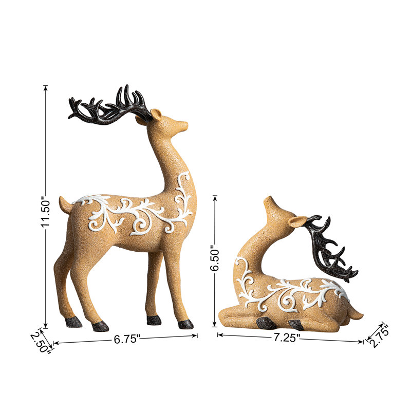 Set Of 2 Resin Christmas Reindeer Table Decor