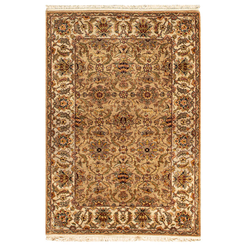 Tapis chameau et crème noué à la main de haute qualité