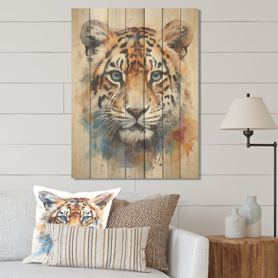 Portrait de tigre majestueux - animal tigré sur bois