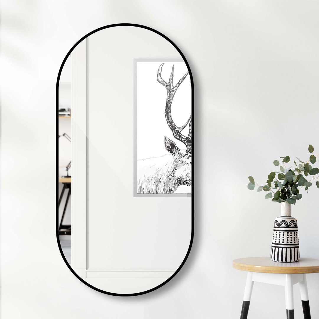 18'' W x 36''H Black Mirror Oval Frame Wall Mount Bathroom Vanity Metal Mirror Latitude Run®