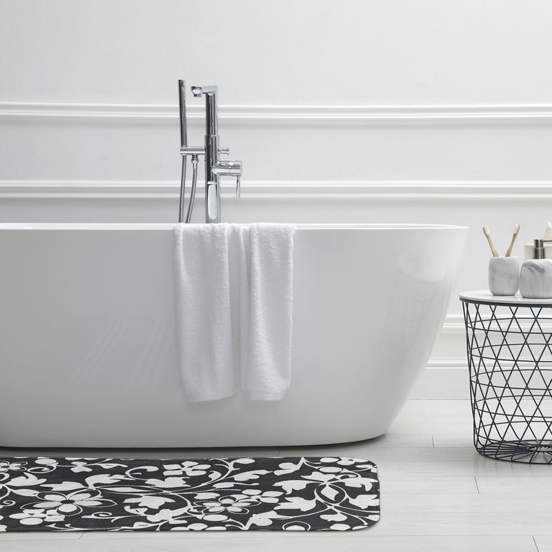 Tapis de bain floral, L 17 po x L 24 po, Gris