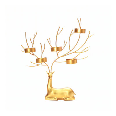 Gold Deer Tealight Candle Holder for Dining Table & Mantel, Holds 6 Votive Candles, Metal Woodland Decor