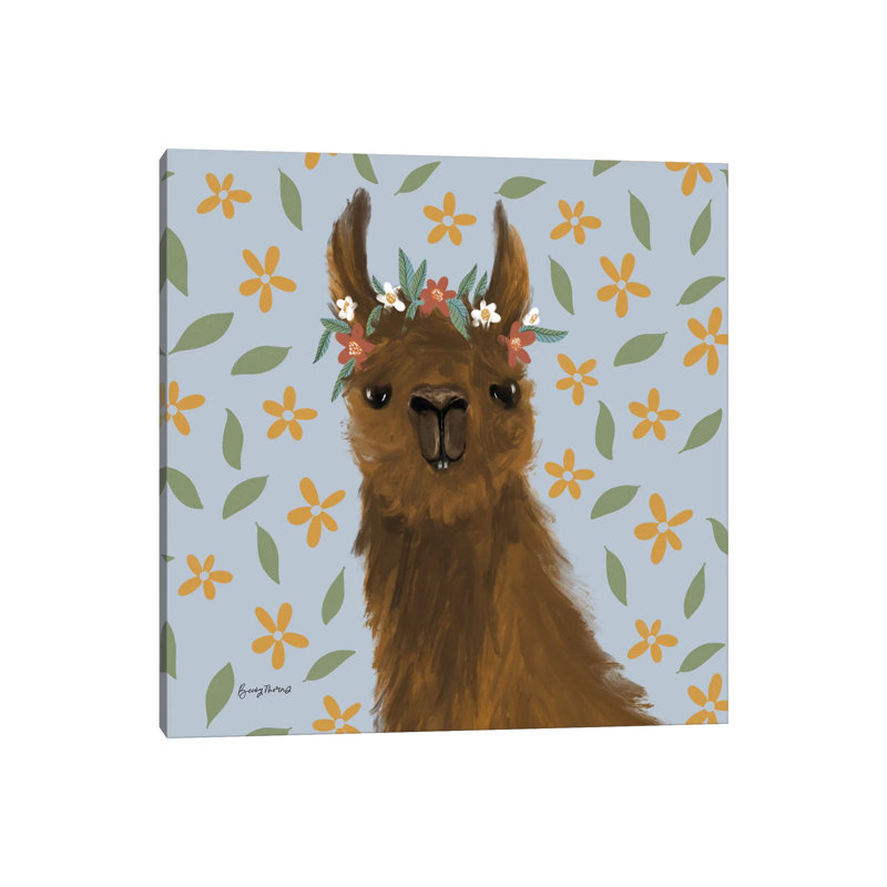 Delightful Alpacas II Floral Crop by Becky Thorns - Wrapped Canvas Painting, 30.48 cm H x 30.48 cm W