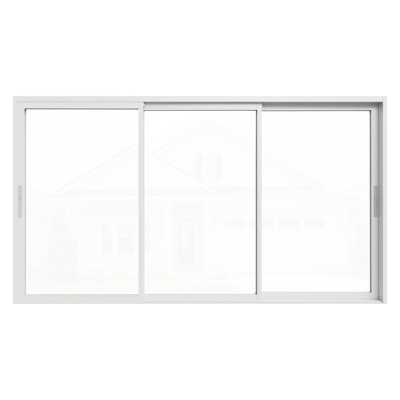 144"W x 80“H Sliding Patio Door Triple Track Design With Silver Hardware Kit, Clear Glass