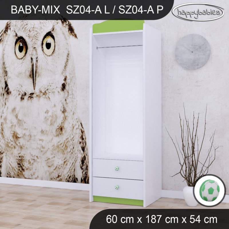 Ball 1 Door Wardrobe, Green/White