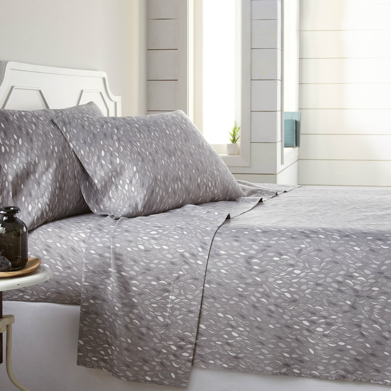 Vilano Choice Floral Microfiber Sheet Set, Gray, California King
