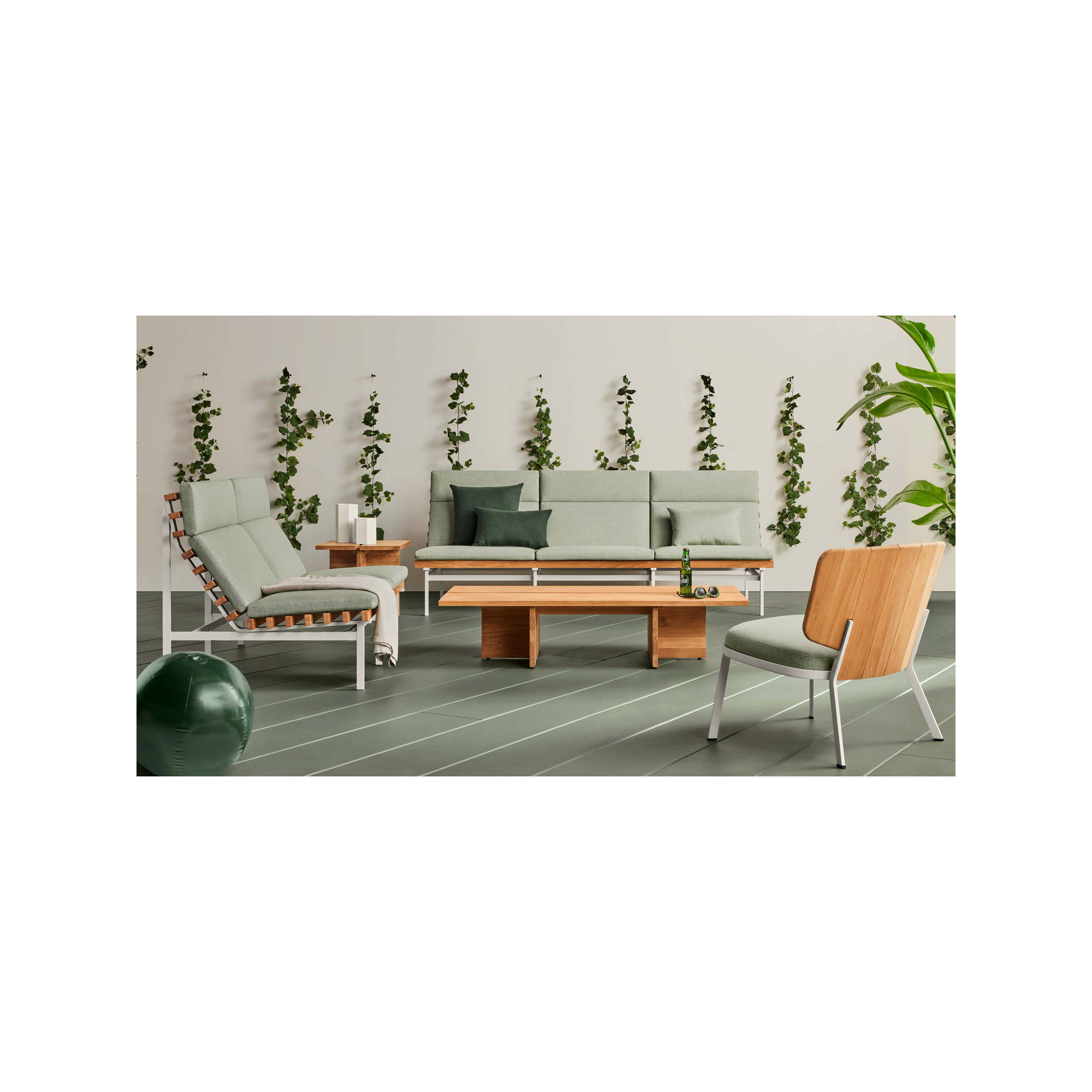 Low Fade Powder Coated Aluminum Outdoor Armless Lounge Chair, White, Sunbrella Oasis