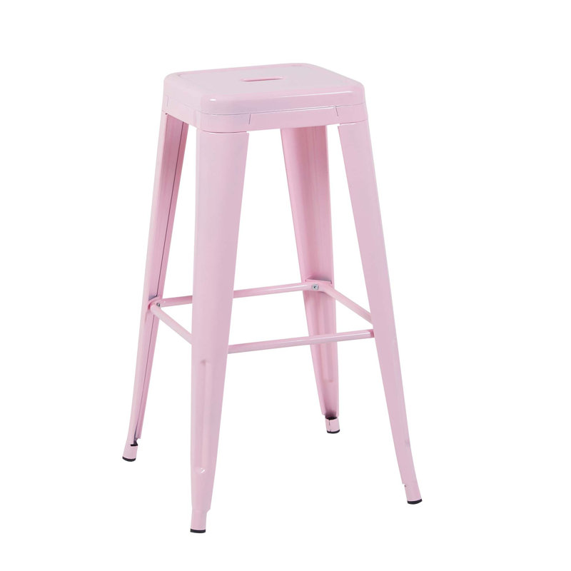 Ensemble de tabourets de bar en métal sans dossier avec assemblage sans outil et conception peu encombrante, Rose, 2