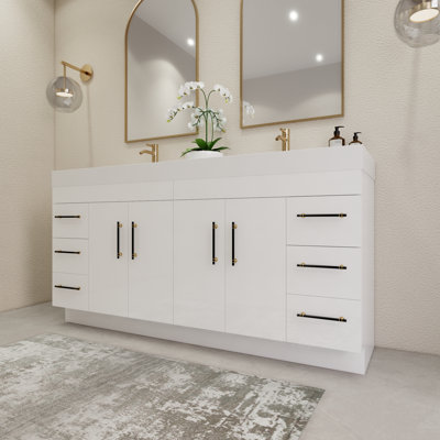 72" Freestanding Double Bathroom Vanity Set with Drawers and Doors