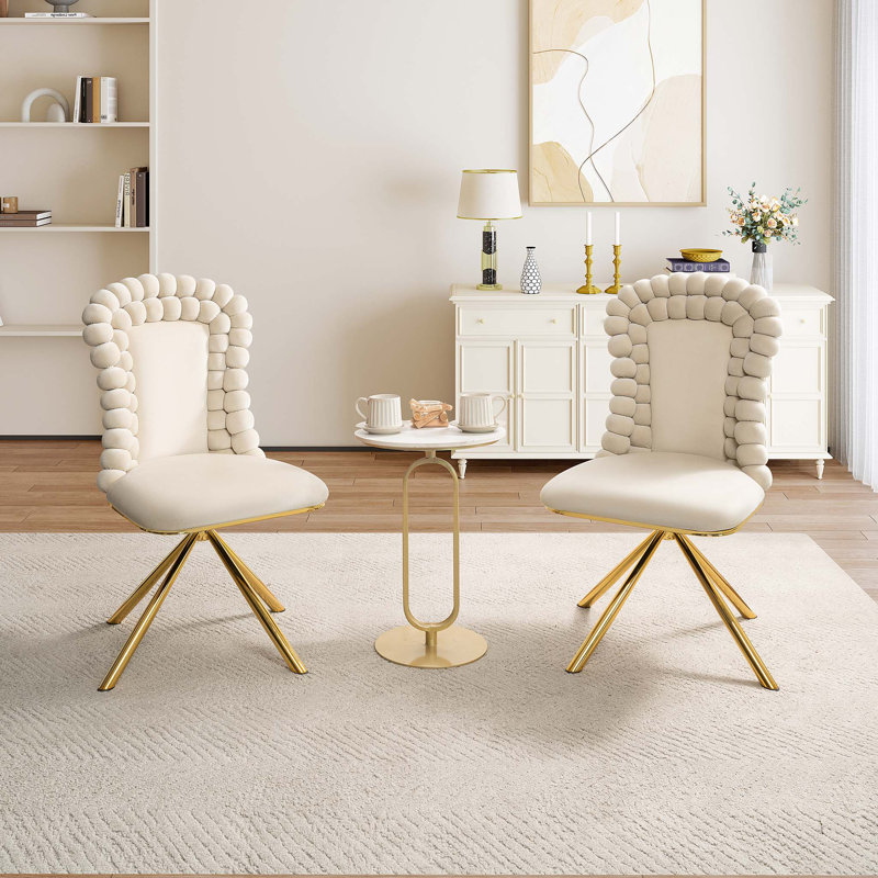 Velvet Accent Chairs Set of 2 for Living Room, Vanity Chair with Gold Metal Legs, Upholstered Dining Chairs,360° swivel for bedroom,Living Room, Dining Room, Kitchen