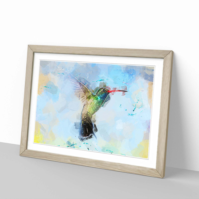 Hummingbird Paint Smudge in Abstract - Framed Print, Oak, 60cm H x 91cm W x 2cm D