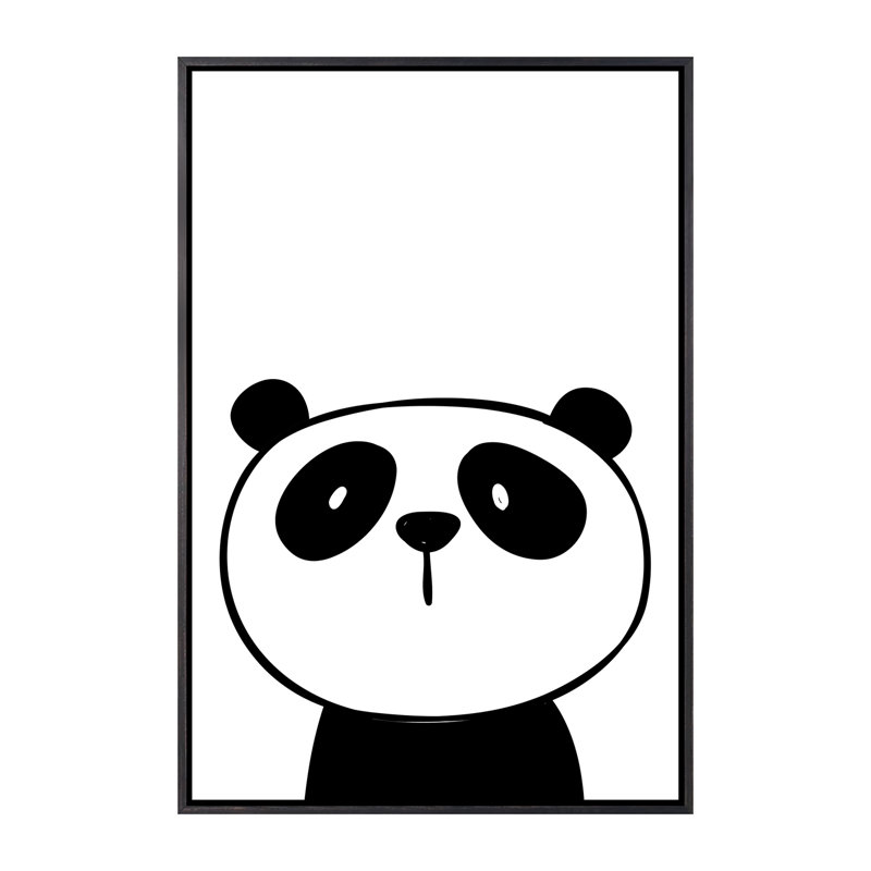 Panda - impression d'art graphique, Pas de tapis, Toile avec cadre noir patiné, H 26 po x l 18 po x 1,5 po