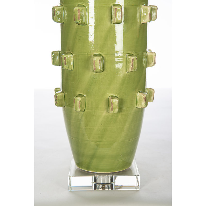 Verde Green Ceramic Table Lamp with Cream Linen Shade