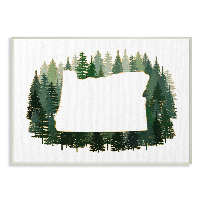 Silhouette de l'État de l'Oregon, pin vert, forêt, Plaque murale, H 10 po x l 15 po