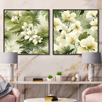 Ensemble de 2 collages carrés à motif tropical Tranquil Oasis