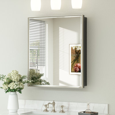 Recessed & Surface Framed Medicine Cabinet with Mirror and Shelves