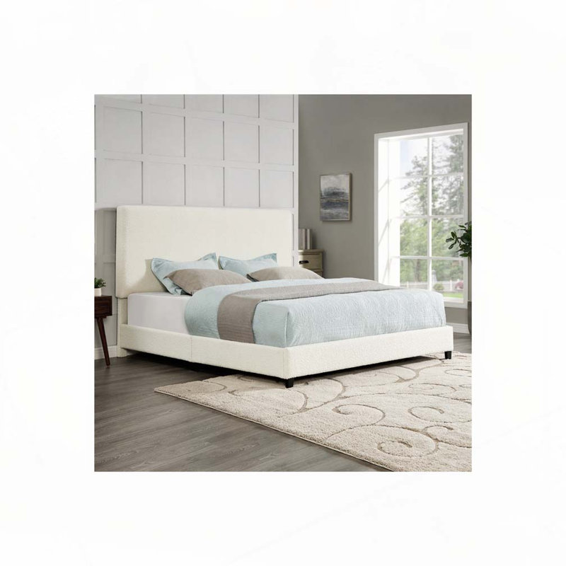 Lit plateforme tapissier Boucle, Blanc, Très grand lit