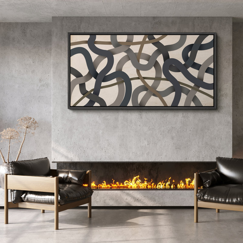 Interwoven Neutral Tones Modern Art, 30" H x 60" W, Black