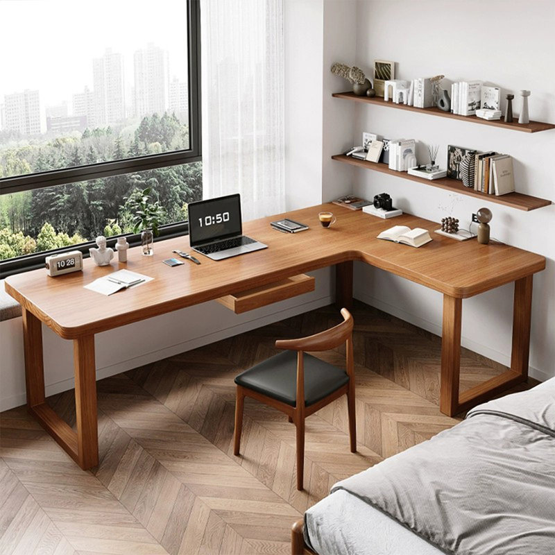 Bureau rectangulaire en L en bois massif, 29.53" H x 62.99" W x 47.24" D, Retour à droite