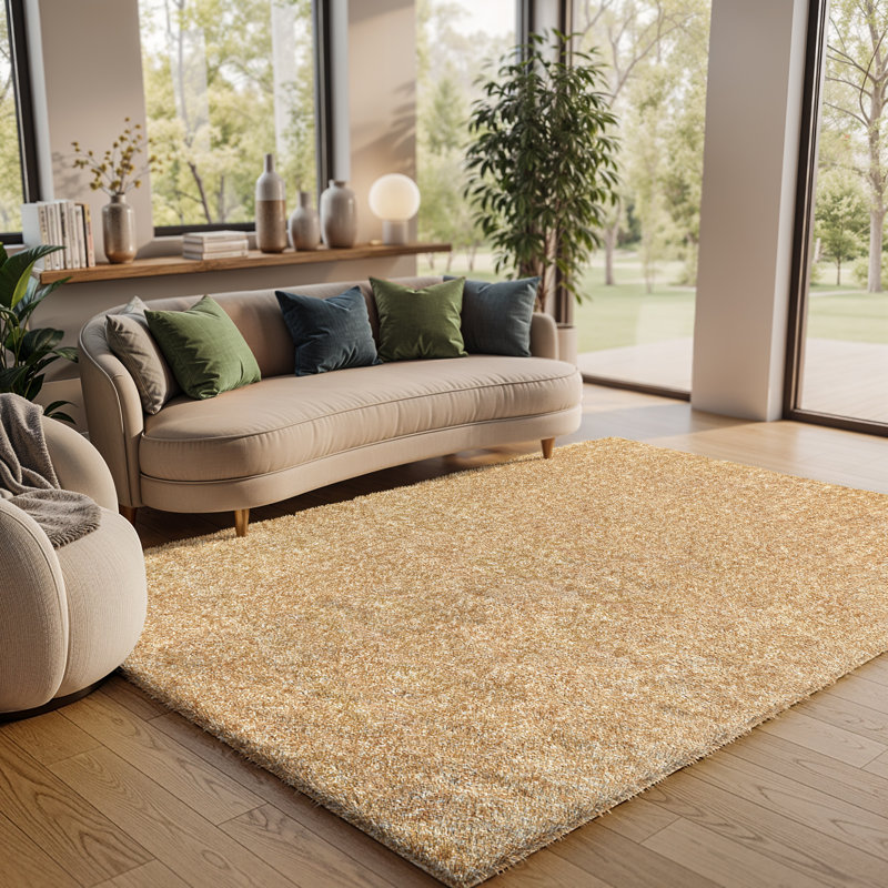 Amneris Modern Boho Soft Fluffy Thick Plush Pile Moss Green Area Rug, Rectangle 140 x 200 cm, Polyester, Chinese Yellow