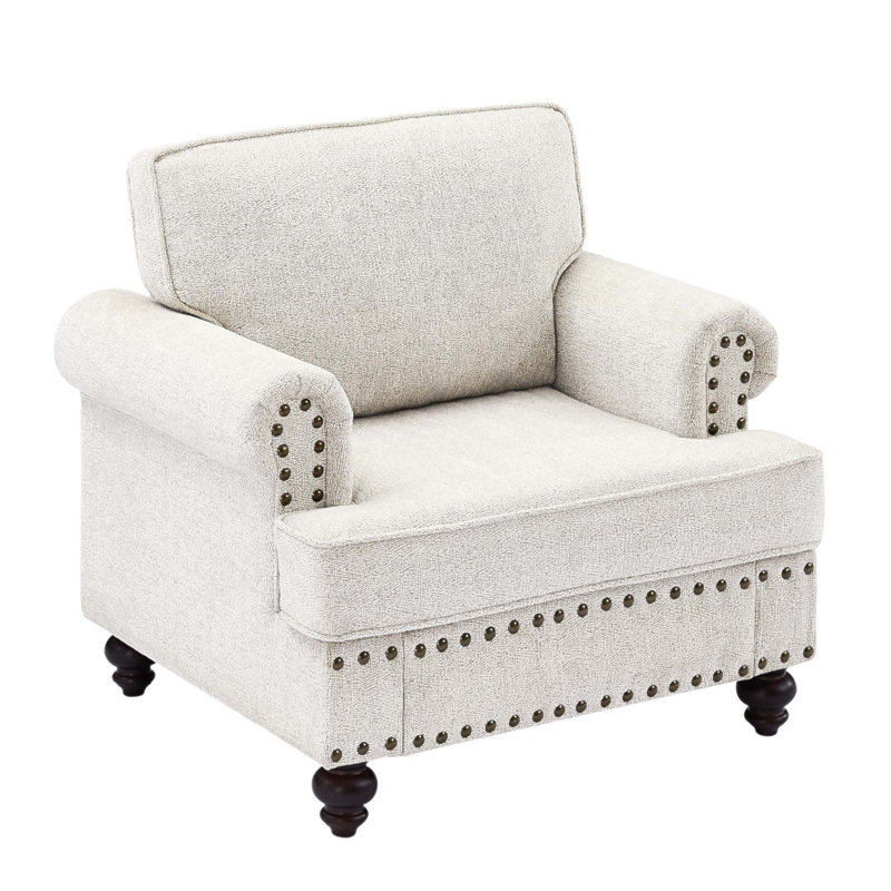 Canapé à assise simple en chenille moderne avec clous et accoudoirs, parfait pour le confort et le style