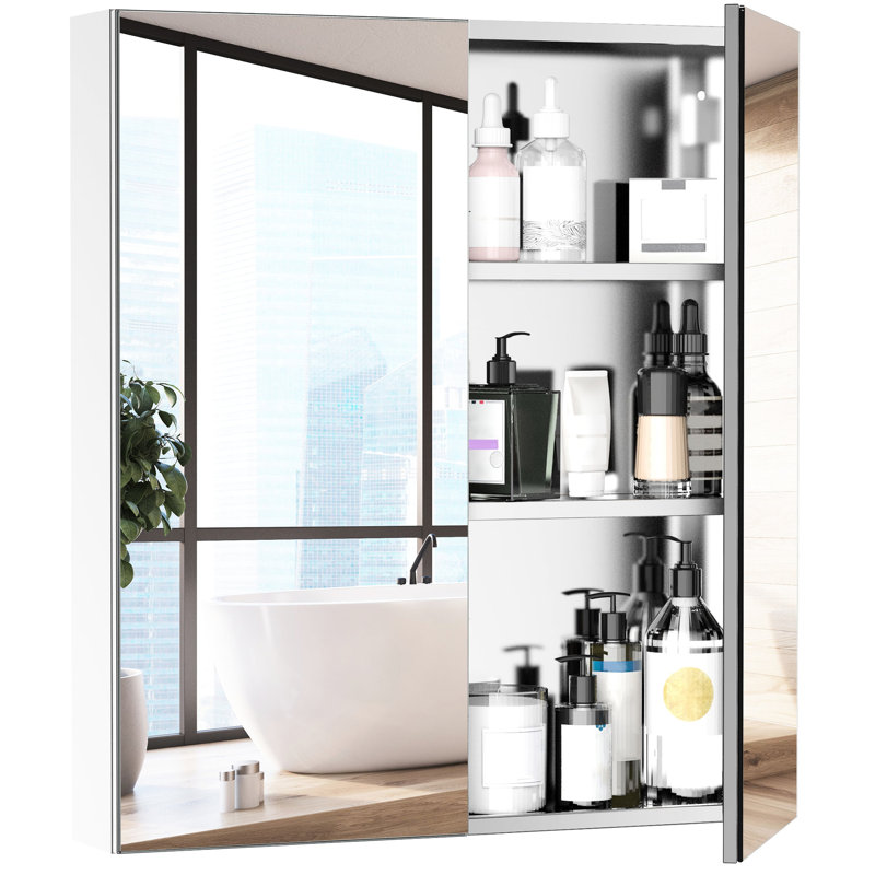 Rangement mural de salle de bain en acier inoxydable 24 po x 26 po - Armoire à miroir avec finition rouille pour l'organisation des produits d'hygiène
