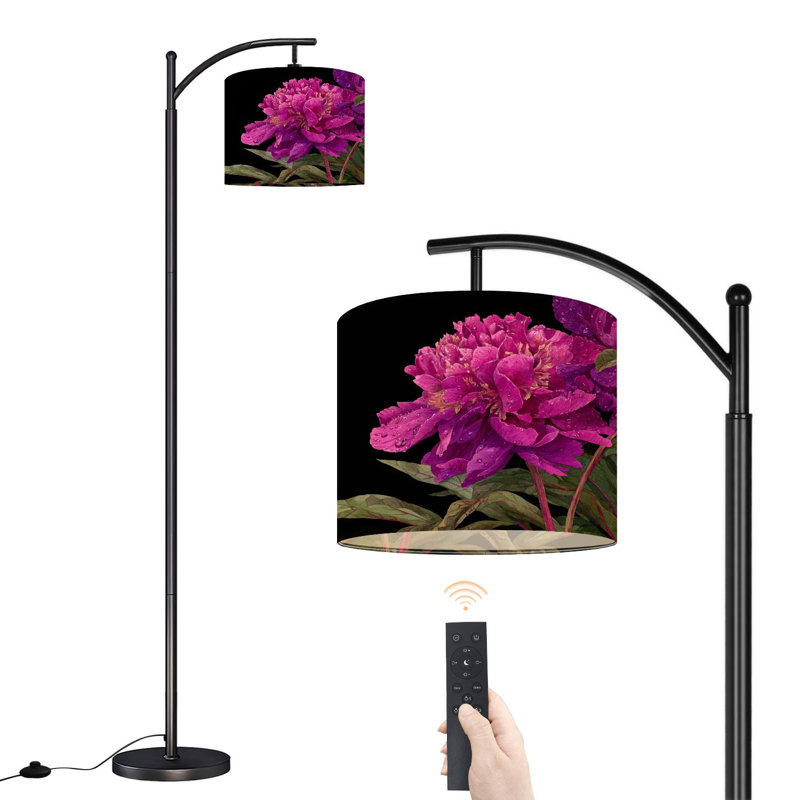 Lampe sur pied à arc en forme de pivoine pleine fleur 3 lumières à intensité variable avec télécommande pour chambre à coucher, ampoule incluse