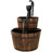 Wood Barrel Weather-Resistant Brown 2-Tier Outdoor Water Fountain with Hand Pump