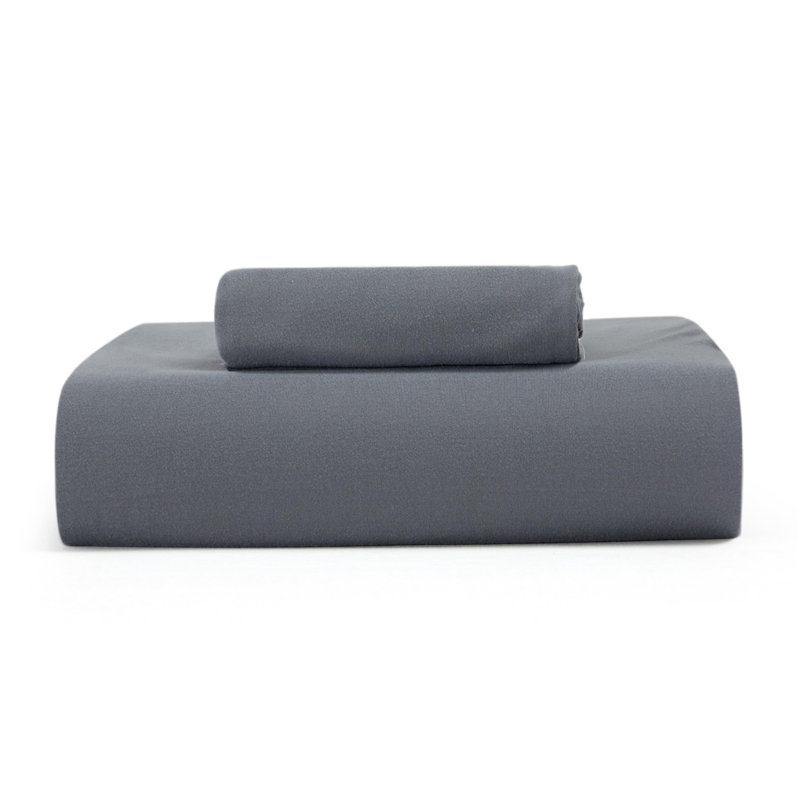 Ensemble de draps-housses en jersey de polyester, Ensemble de draps pour lit simple avec un drap-hou, Gris foncé