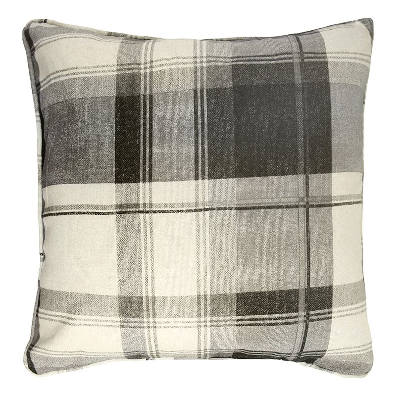 Plaid Square Cushion Cover, Slate, Polyester