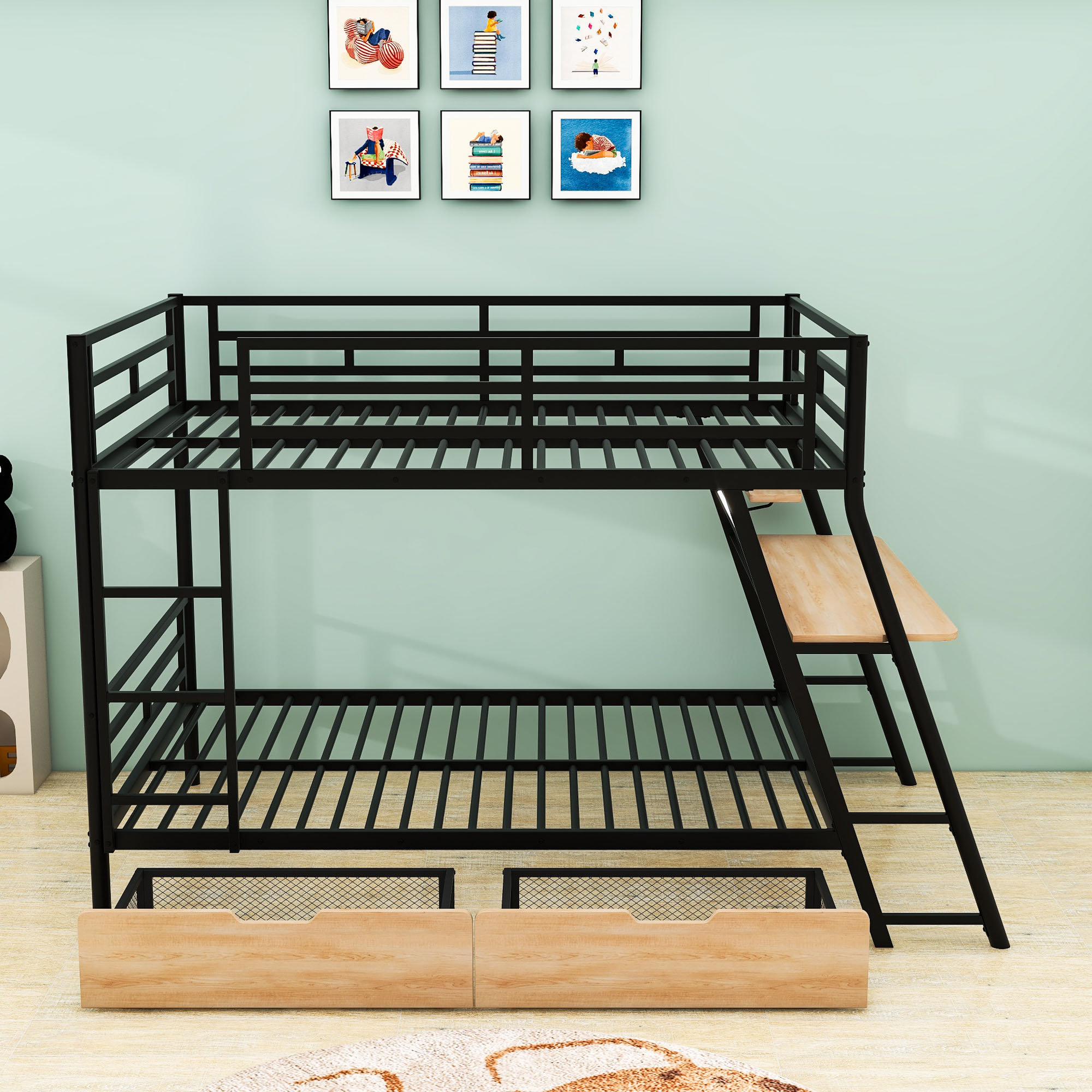 Mason & Marbles 2 Drawers Full Over Full Metal Bunk Bed With Desk ...