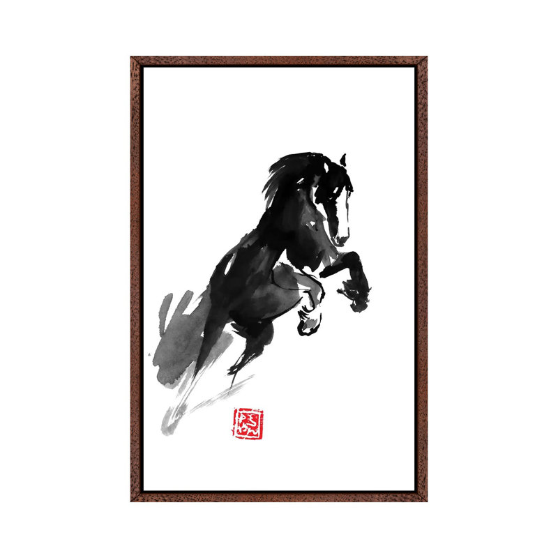 Jumping Horse 1 Piece Wall Art on Canvas, 66.04 cm H x 45.72 cm W, Classic Brown Wood Framed