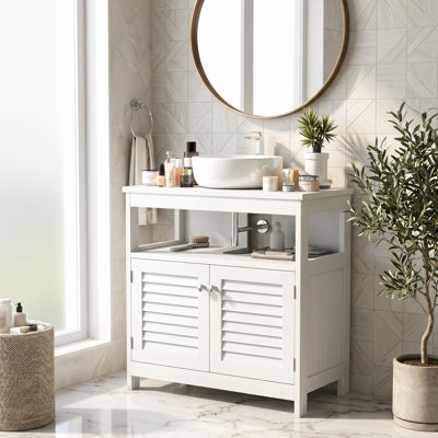 Armoire de salle de bain en U sous le lavabo, tablette ouverte + double porte, patins antidérapants, lavabo mural