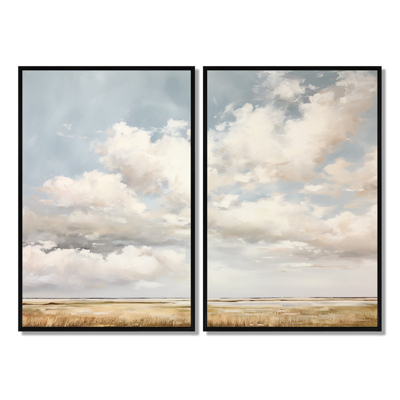 Nuage blanc paysage minimaliste - grands nuages, art mural, Impression encadrée flottante, Black, H 36 po x l 48 po