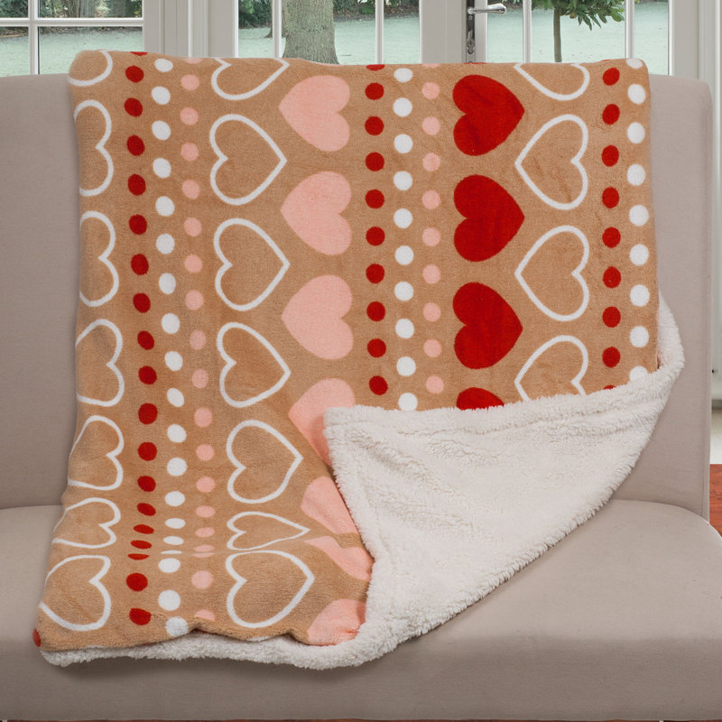 Couverture réversible en molleton réversible de 50 po x 60 po lavable à la machine avec cœurs - douillette douillette pour canapé, fauteuil ou lit par Lavish Home