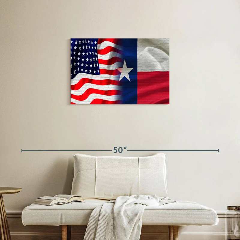 Drapeau des États-Unis et du Texas à Borges, H 20 po x l 30 po