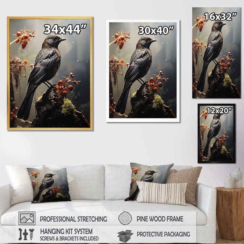 Visar Bird Portrait Vibrant II sur toile, H 32 po x l 16 po x P 1 po, Cadre flottant doré