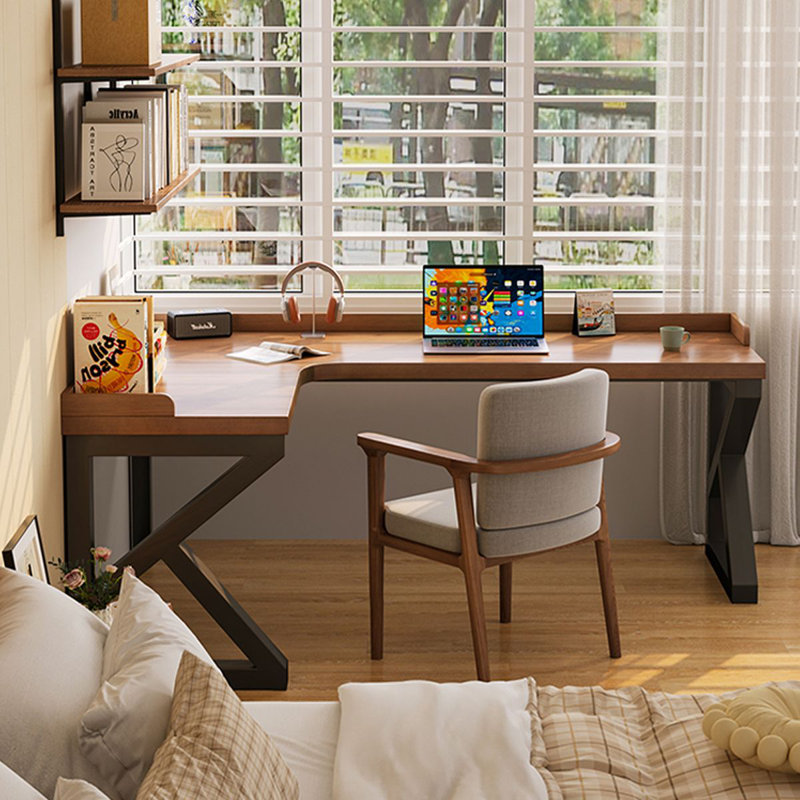 Walnut L-Shaped Solid Wood  desk, Left Hand Return, 29.53" H x 62.99" W x 39.37" D