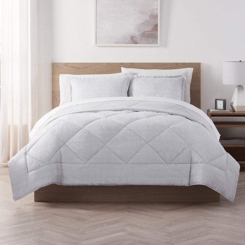 Serta Supersoft Cooling Bed Set, Reversible Comforter Set, Extra-long Twin, Light Gray