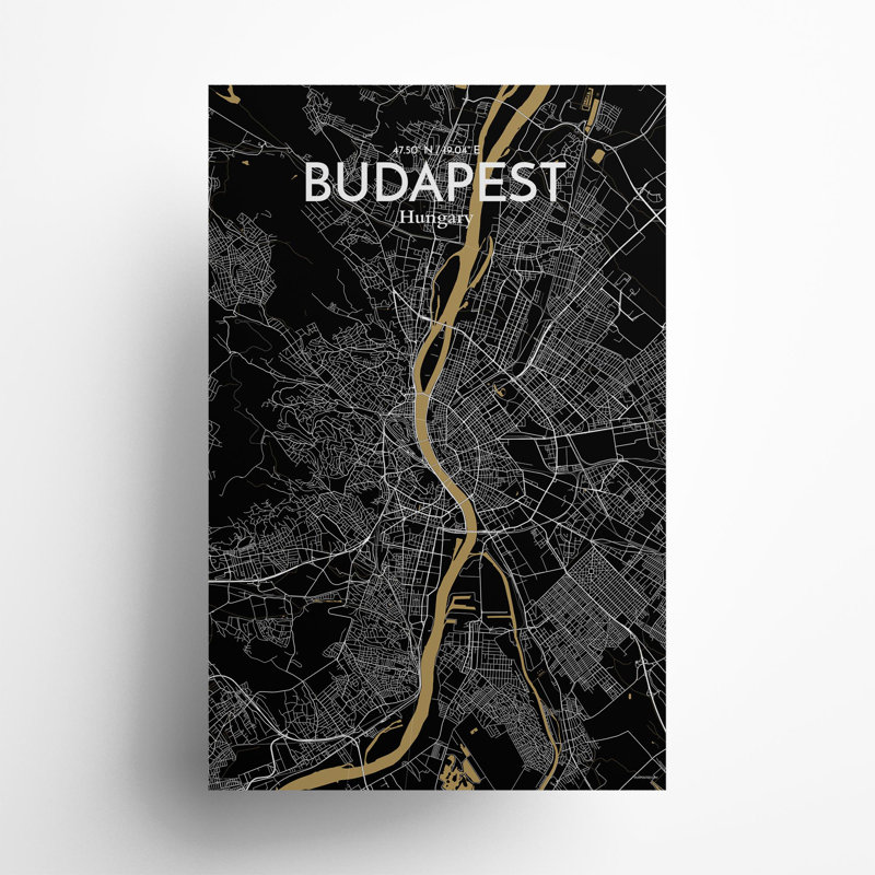 Budapest City Map In Luxe - No Frame Print, 17cm H x 11cm W x 0.05cm D