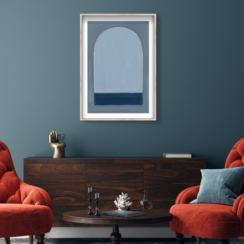 Minimal Ocean Window Print by Oliver Gal, 31.5"H x 46.5"W, Natural Oak Shadowbox