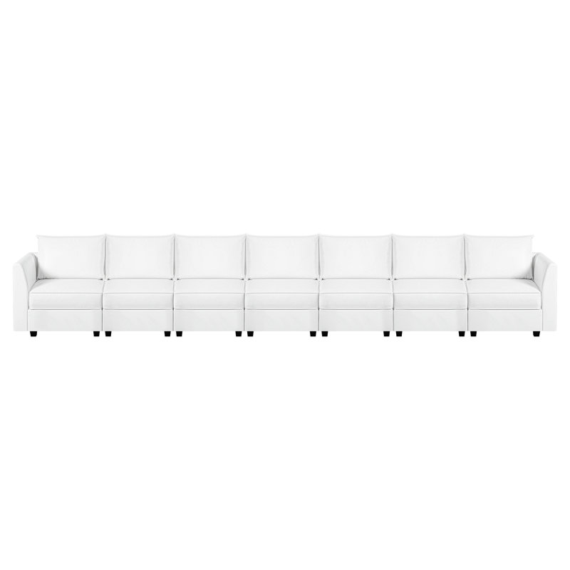 Canapé-lit modulaire convertible en cuir à 7 places Ruell pour grand salon, Blanc brillant