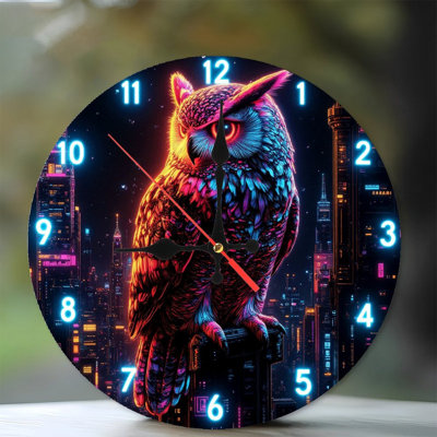 Neon Owl Clock Art