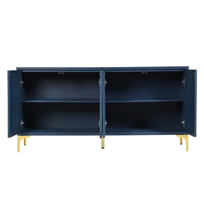Buffet 4 portes avec texture unique et tablettes réglables, Bleu clair